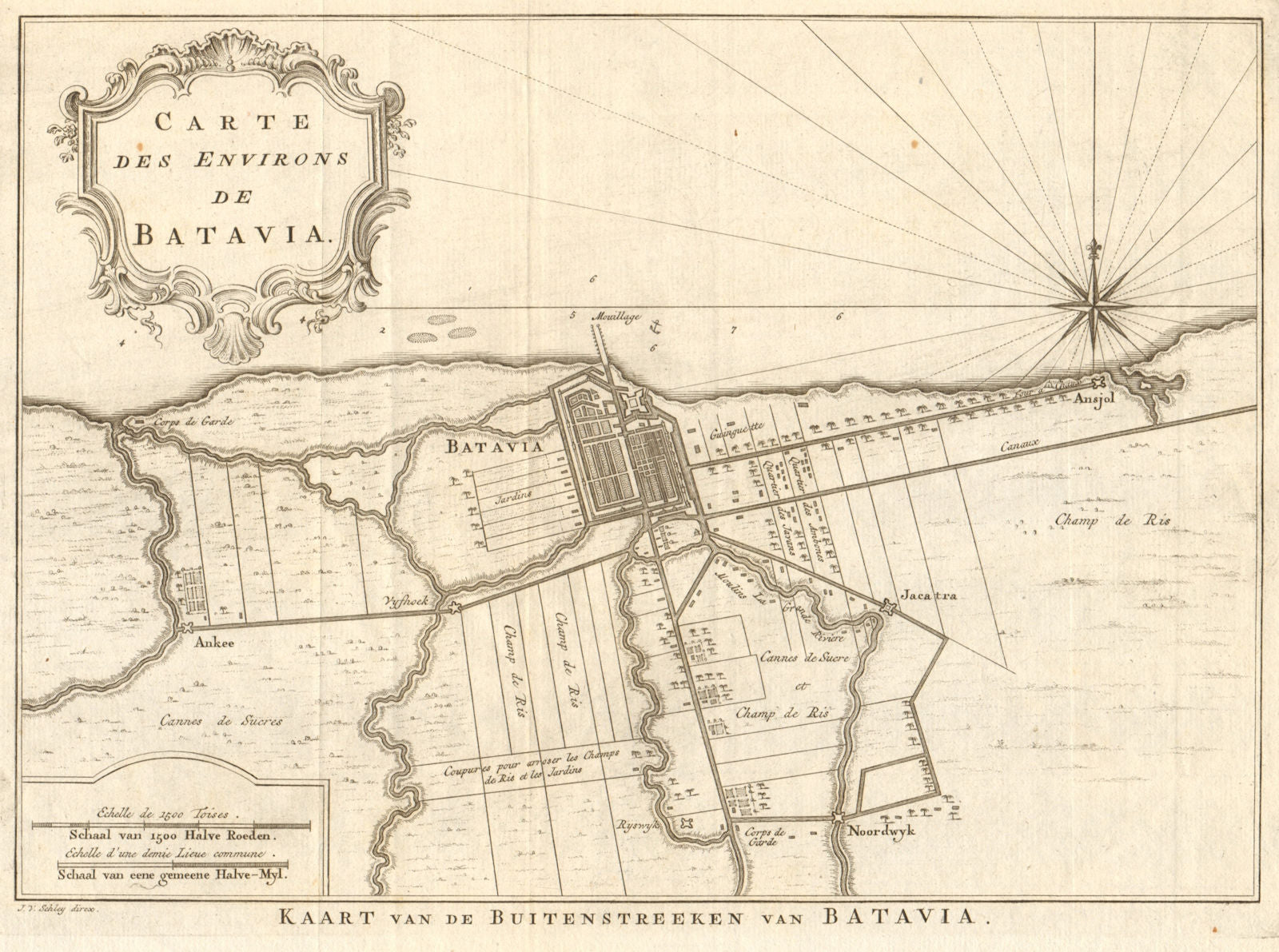 'Carte des Environs de Batavia'. Jakarta, Indonesia. BELLIN/SCHLEY 1753 map